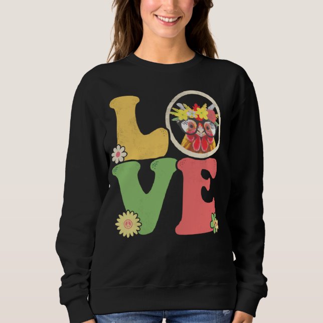 Moletom Cute Chicken  Peace Sign Love 60s 70s Groovy Hippi (Frente)