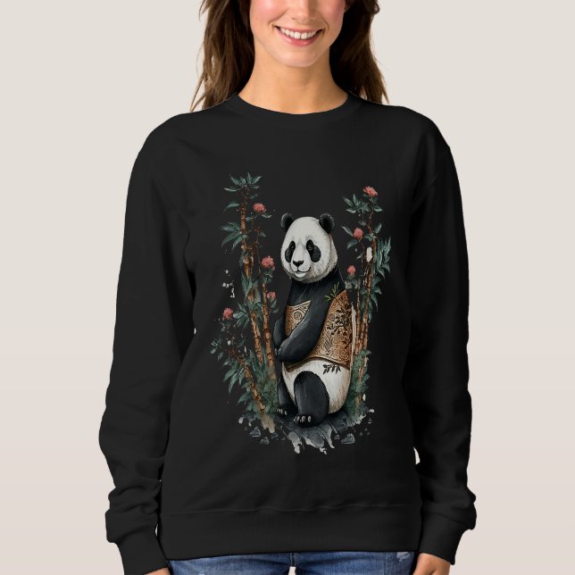 Moletom Cute Chinese Style Panda beautiful Flowers (Frente)