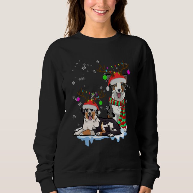 Moletom Cute Christmas Australian Shepherd Santa Hats Rein (Frente)