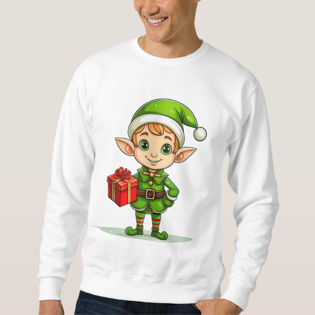 Moletom Cute Christmas Elf with Gift – Holiday Sweatshirt  (Frente)
