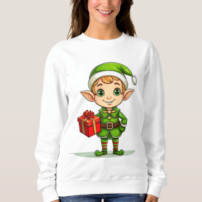 Moletom Cute Christmas Elf with Gift – Holiday Sweatshirt  (Frente)