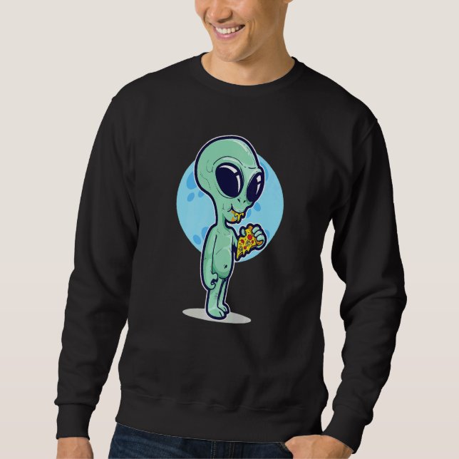 Moletom Cute Conspiracy Theory UFO Alien Eating Pizza (Frente)