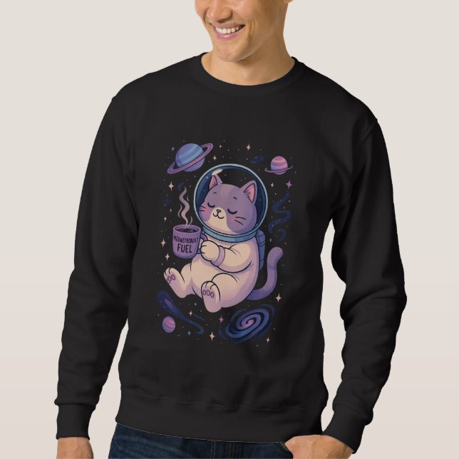 Moletom Cute Cosmic Cat Art | Meowstronaut Fuel Mug & Tee (Frente)