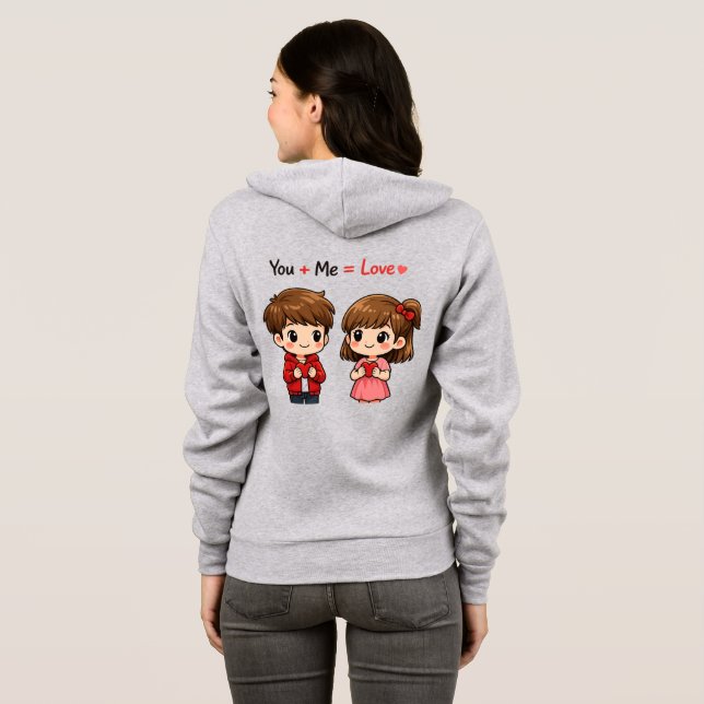 Moletom Cute Couple Love Hoodie – You + Me = Love Romantic (Parte Traseira Completa)