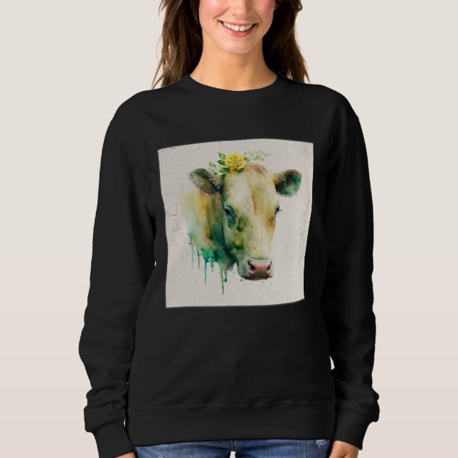 Moletom Cute Cow Illustration Flowers Laefy Green Women Me (Frente)