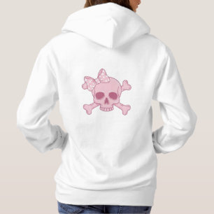 Moletom Cute Crânio Rosa Pastel com Laço e Ossos Cruzados