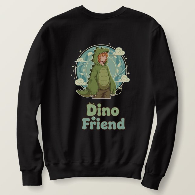 Moletom Cute Dino Friend Anime Boy - Green Dinosaur (Verso do Design)