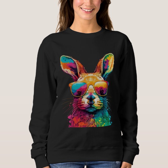 Moletom Cute Easter Bunny Rabbit Wearing Sunglasses  1 (Frente)