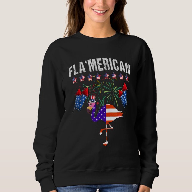 Moletom Cute Flamingo US Flag 4th Of July Flamerican Firew (Frente)