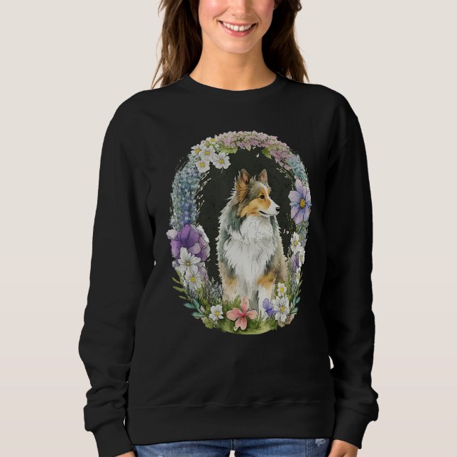 Moletom Cute Flower Sheltie summer Floral Shetland Sheepdo (Frente)
