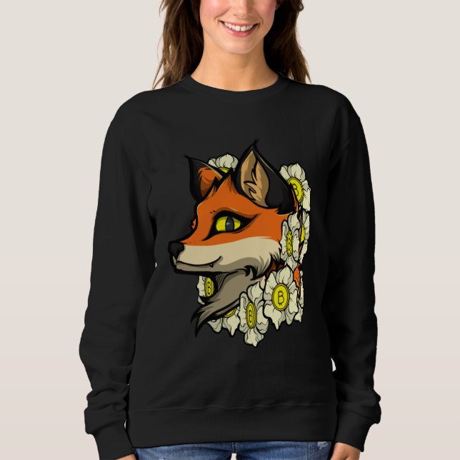 Moletom Cute Fox Bitcoin  Idea Fox With Flowers Loves Bitc (Frente)