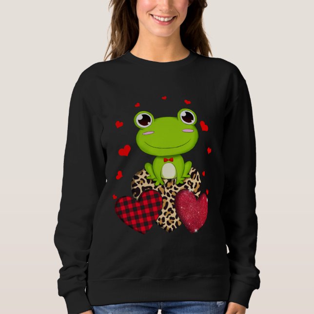 Moletom Cute Frog With Leopard Red Plaid Heart  Ideas (Frente)