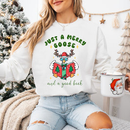 Moletom Cute Funny Christmas Merry Goose and a Good Book 