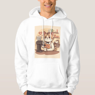 Moletom Cute Funny Cozy Cartoon Barista Cat Hoodie T-shirt