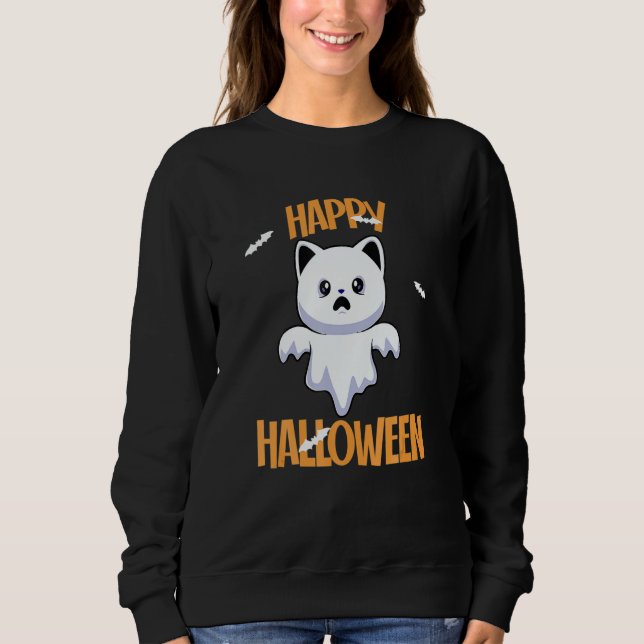 Moletom Cute Ghost Cat Halloween Cat  Spooky Season (Frente)