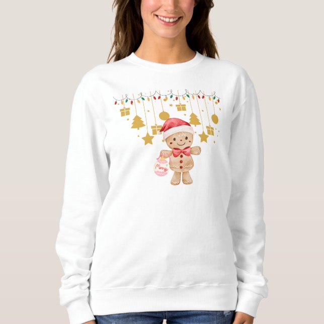 Moletom Cute Gingerbread Man Merry Christmas Lights sweats (Frente)