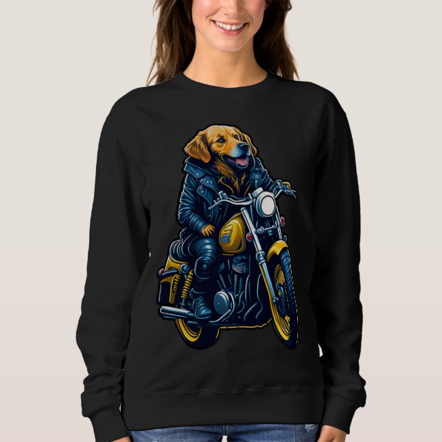 Moletom Cute golden retriever drives motorcycle at Christm (Frente)