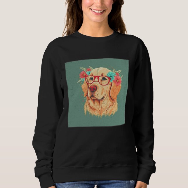Moletom Cute Golden Retriever Illustration Floral Glasses  (Frente)