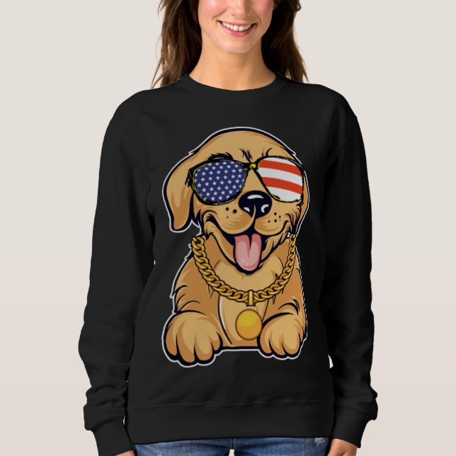 Moletom Cute Golden Retriever With USA Sunglasses Patrioti (Frente)