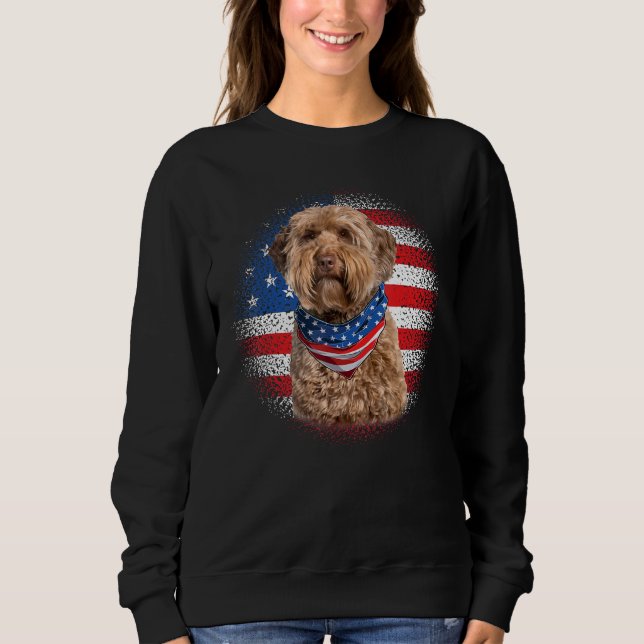 Moletom Cute Goldendoodle Dog American Flag Indepedence Da (Frente)