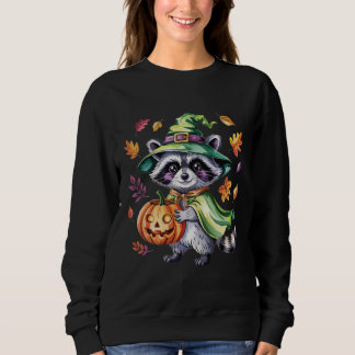 Moletom Cute Halloween Raccoon Witch Hat Pumpkin Autumn