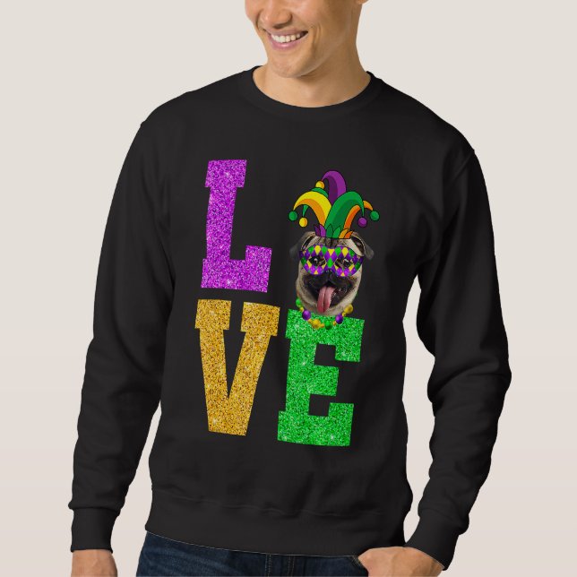 Moletom Cute I Love Mardi Gras Pug Dog Puppy Lover Premium (Frente)
