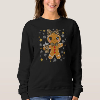 Moletom Cute Kawaii Gingerbread Girl Leopard Bow Christmas