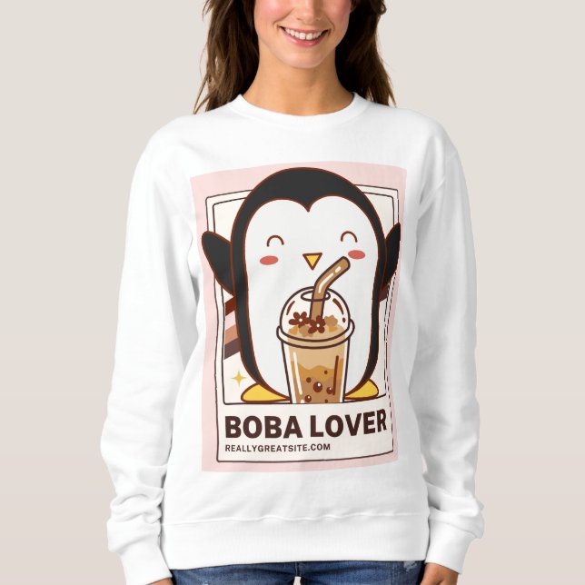 Moletom Cute Kawaii Penguin Boba Lover (Frente)