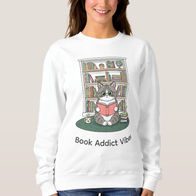 Moletom Cute Kitten Glasses Bookshelf Literature Lover (Frente)