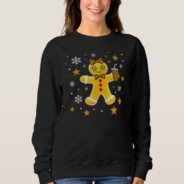 Moletom Cute Leopard Print Gingerbread Girl Christmas Tee (Frente)