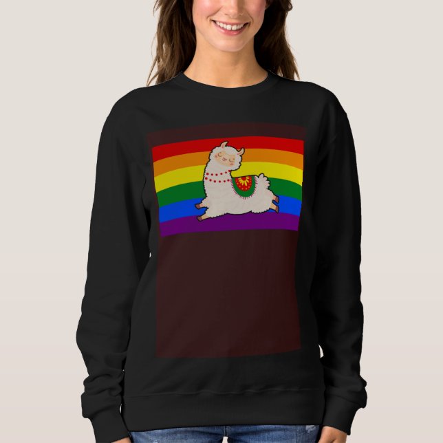 Moletom Cute Llama Alpaca Love Gay Pride Flag Floral Summe (Frente)