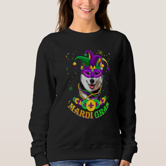 Moletom Cute Mardi Gras Siberian Husky Dog Dad Dog Mom Mas (Frente)