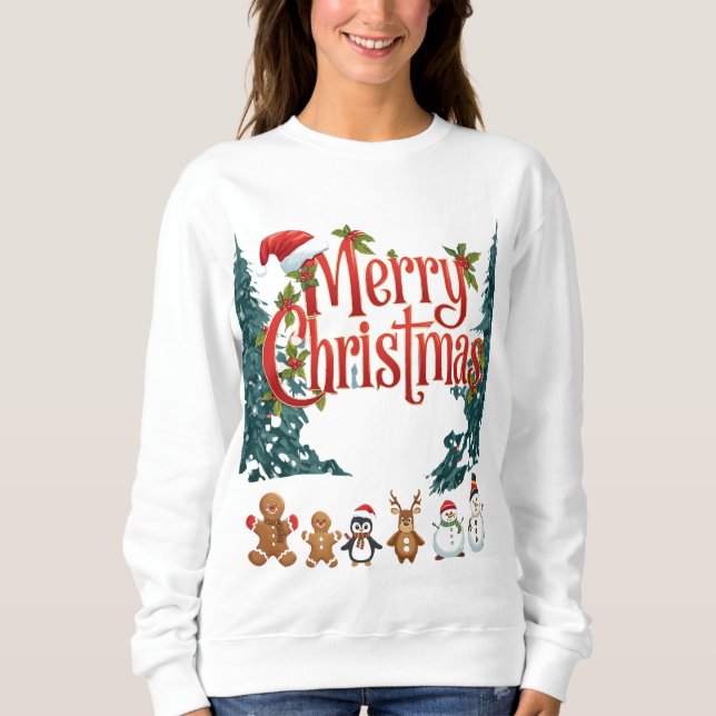 Moletom Cute Merry Christmas Holiday Sweater Design (Frente)