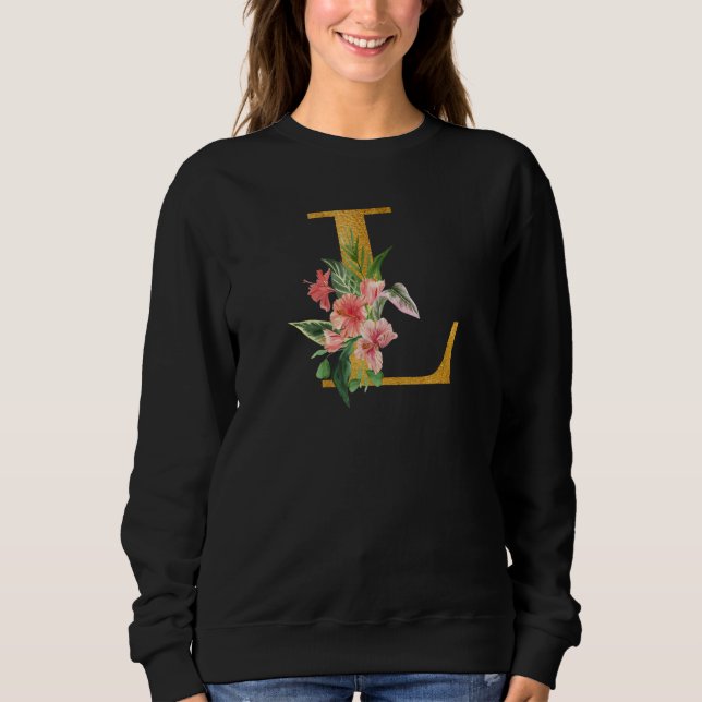 Moletom Cute Monogram Initial Letters Flowers Capital L_1 (Frente)