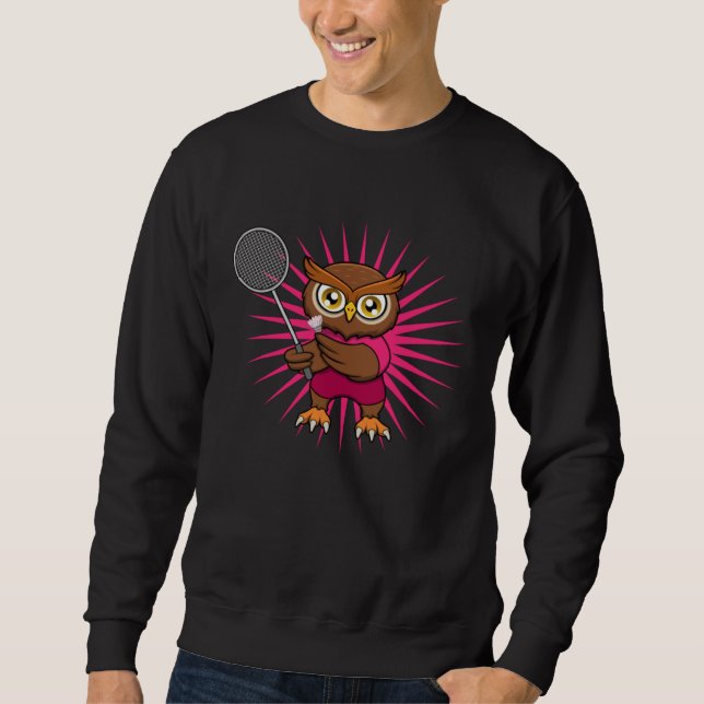 Moletom Cute Owl Badminton Player Forest Animal Sports (Frente)