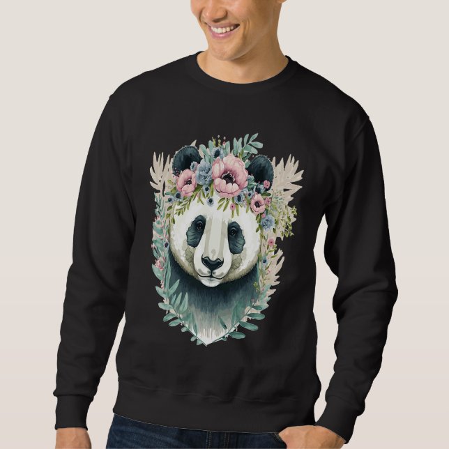 Moletom Cute Panda Bear Flower Crown Watercolor Animal (Frente)