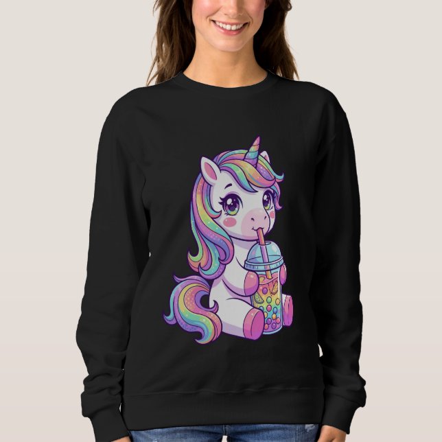 Moletom Cute Pastel Unicorn Drinking Boba Art Kawaii Pony (Frente)