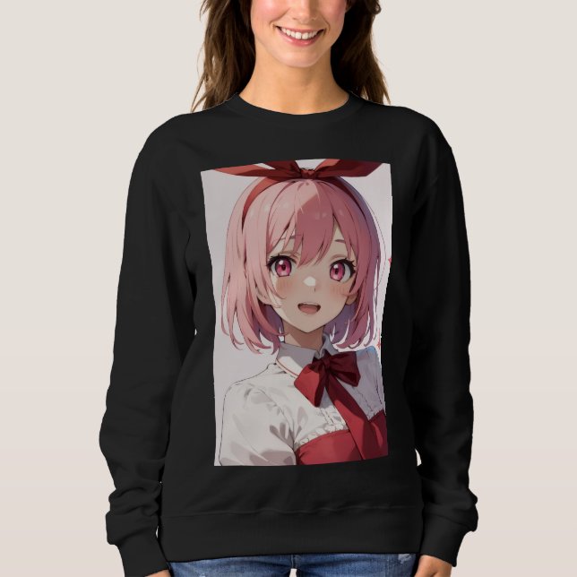 Moletom Cute Pink-Haired Anime Girl Illustration (Frente)
