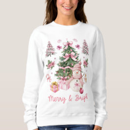 Moletom Cute Pink Watercolor Merry And Bright Christmas