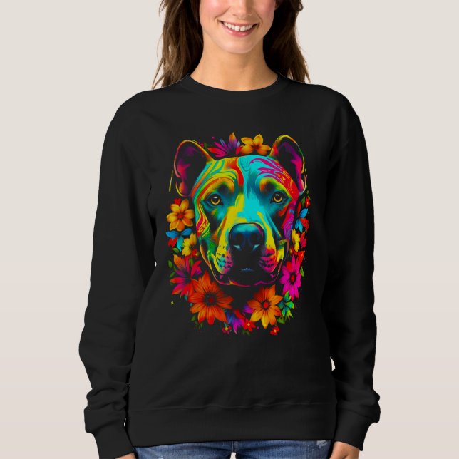 Moletom Cute Pitbull Dog Flowers (Frente)
