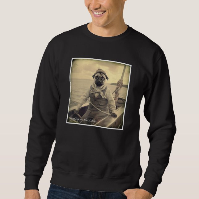 Moletom Cute Pug Fisherman on Boat Vintage Graphic (Frente)