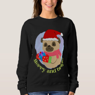 Moletom Cute Pug Puppy no Natal O Chapéu ganhou presente d