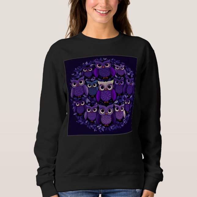 Moletom Cute Purple Owls Illustration Minimal Unique Big E (Frente)