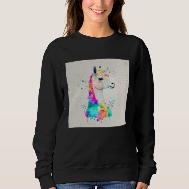 Moletom Cute Rainbow Llama Paint Splatter Illustration Col (Frente)