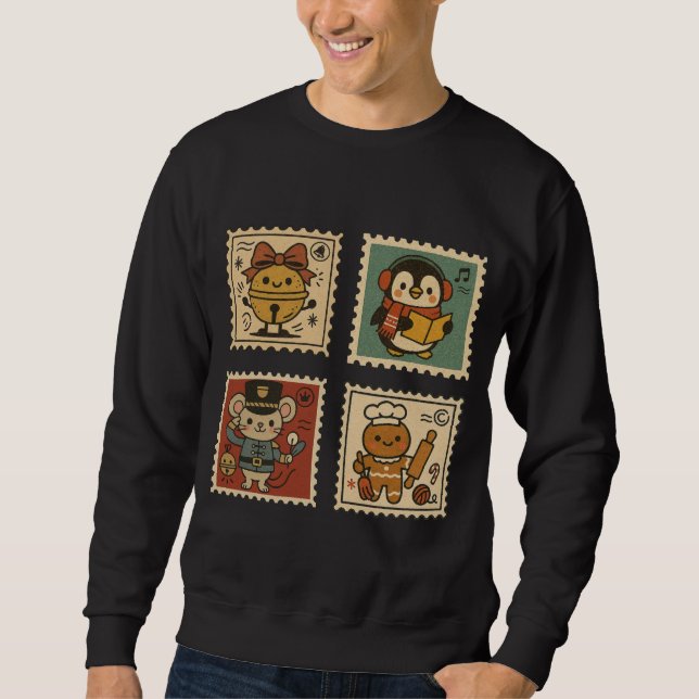 Moletom Cute Retro Christmas Stamp Collage Men’s  (Frente)