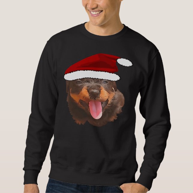 Moletom Cute Rottweiler Pup Vestindo Holiday Santa Hat (Frente)