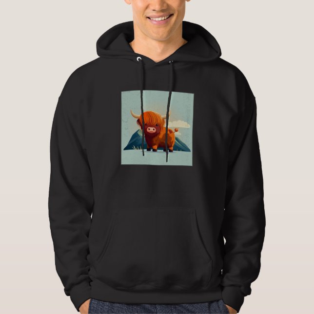 Moletom Cute Scottish Highland Cow Illustration Little Hor (Frente)