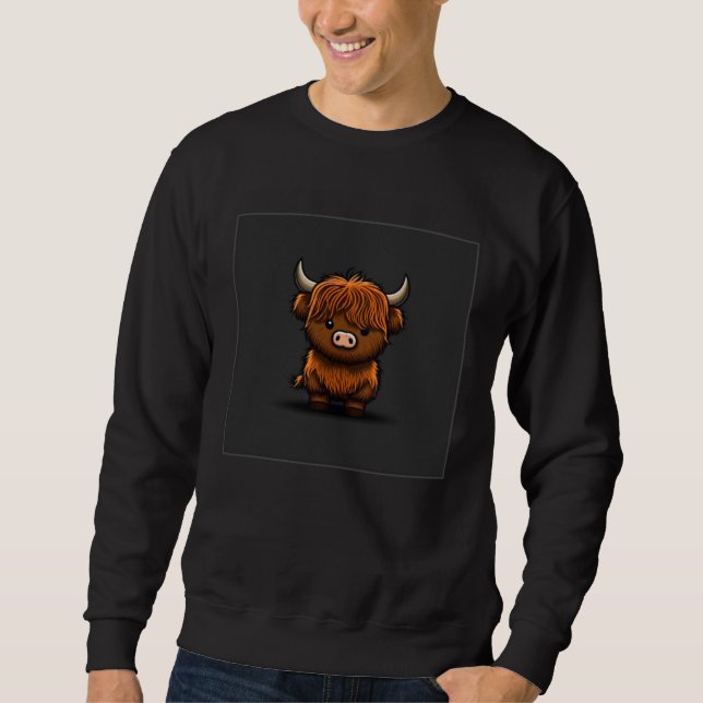 Moletom Cute Scottish Highland Cow Illustration Little Hor (Frente)