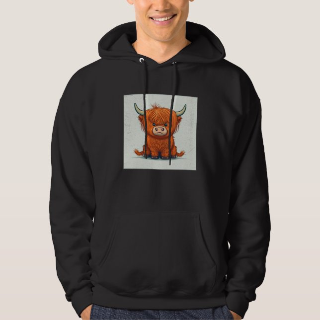Moletom Cute Scottish Highland Cow Illustration Little Hor (Frente)