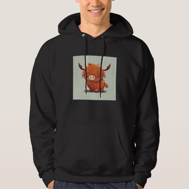 Moletom Cute Scottish Highland Cow Illustration Little Hor (Frente)